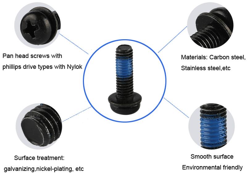 pan head phillips screw with nylok screw washer combination